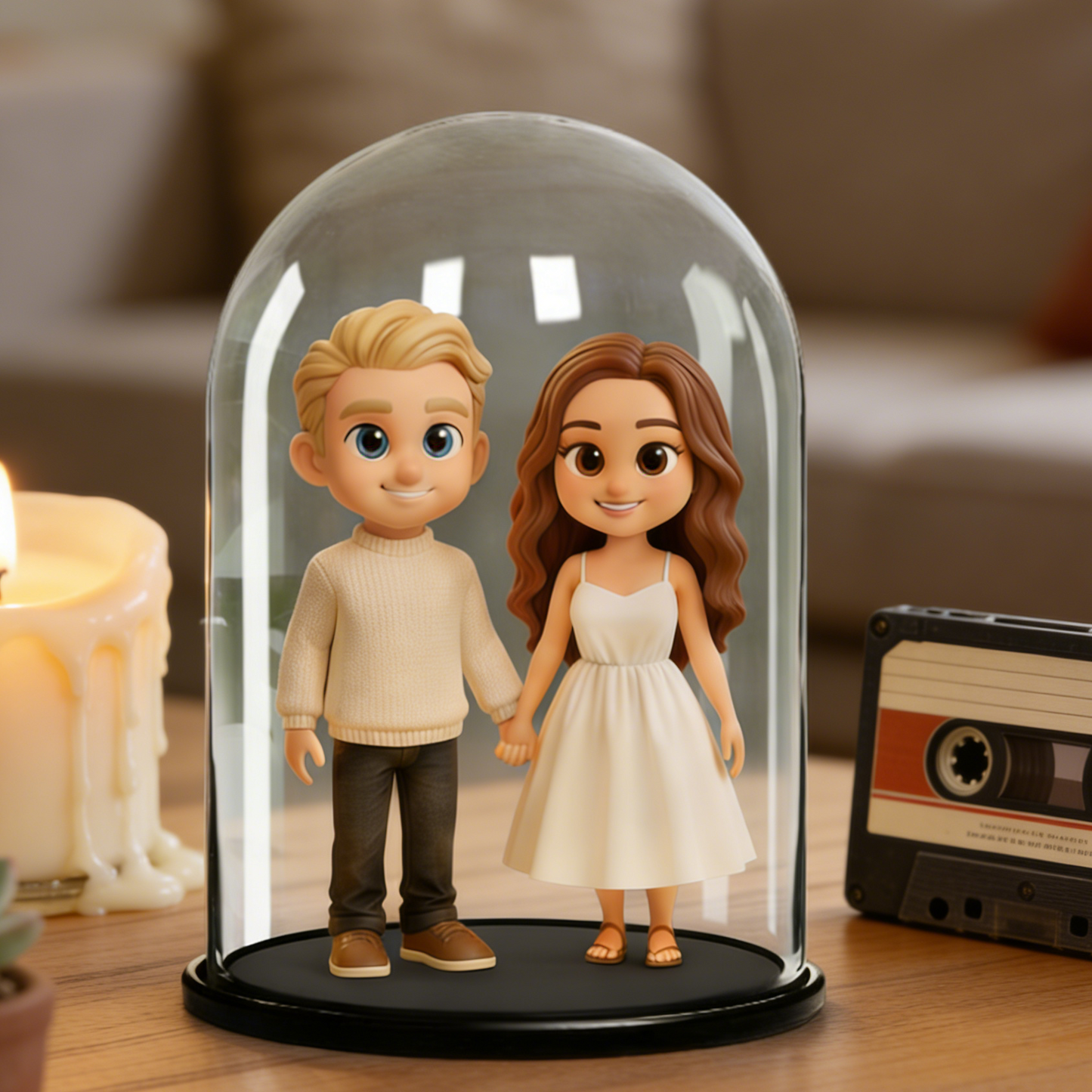 Custom 3D Portrait in Glass Display Case- Personalized Romantic Gift for Anniversary, Him, Her | KibiFig