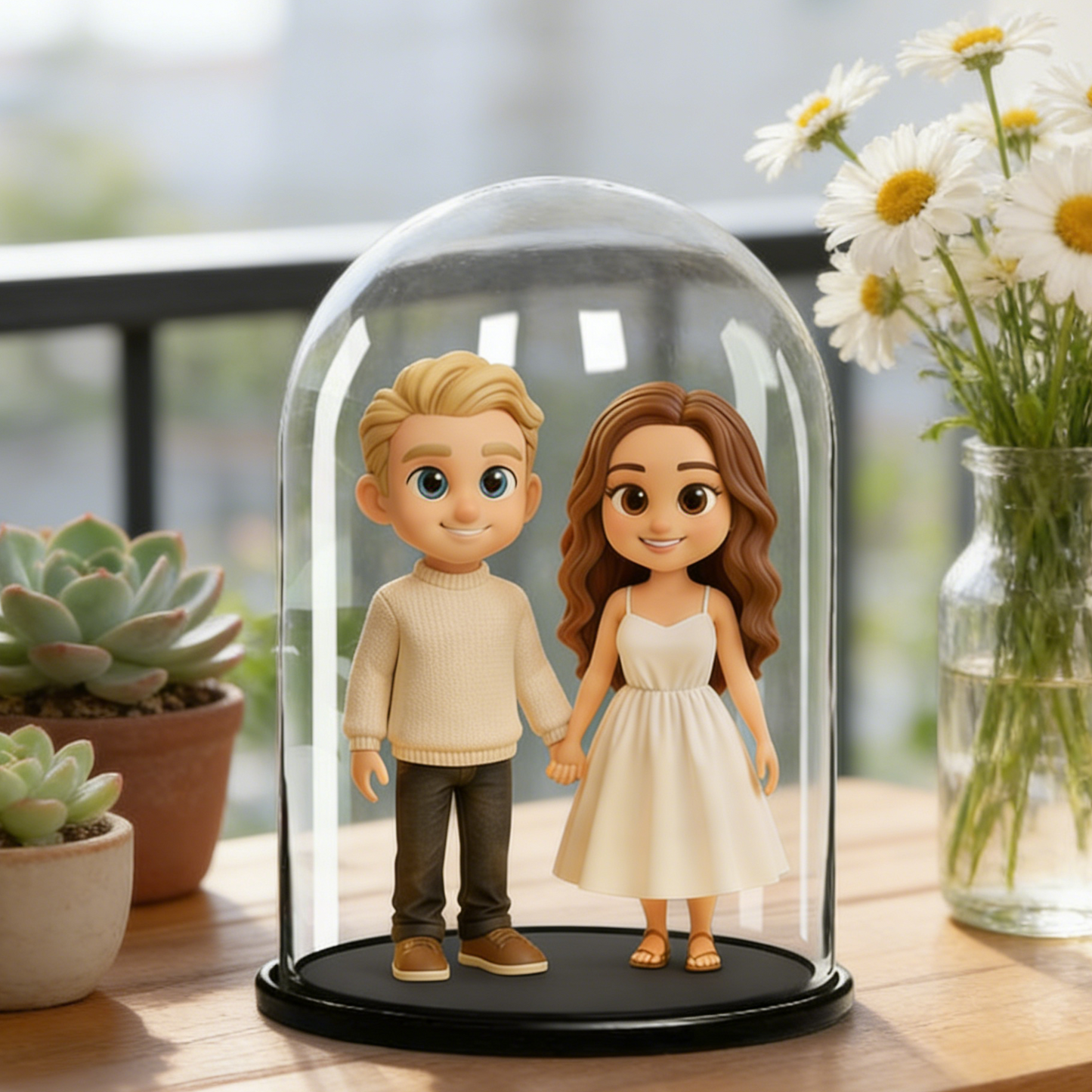 Custom 3D Portrait in Glass Display Case- Personalized Romantic Gift for Anniversary, Him, Her | KibiFig