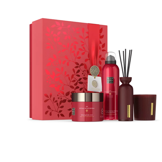 The Ritual of Ayurveda Gift Set L foaming shower gel 200ml, body cream 200ml, scented candle 140g, mini fragrance sticks 70ml